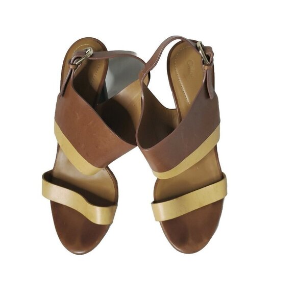 CHLOE Women's Brown & Camel Leather Ankle Strap Buckle Sandal Heels Size 6/37 - Picture 11 of 16